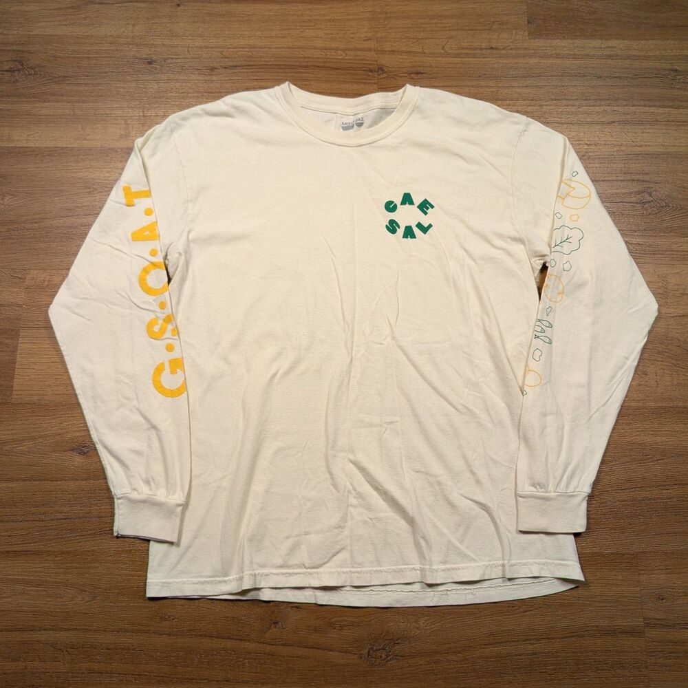 Molly Baz Cae Sal Graphic Long Sleeve T Shirt Size Large Cream Chef Art